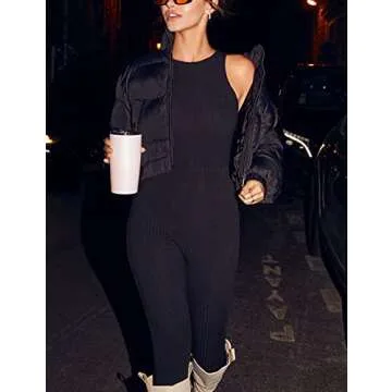 Yeokou Women's Cropped Puffer Jacket Black Stand Collar Zip Up Short Bubble Coat with Pockets(Black-XL)