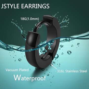 Jstyle 4 Pairs Hypoallergenic Black Stainless Steel Earrings For Sensitive Ears Simple Stud and Hoop...