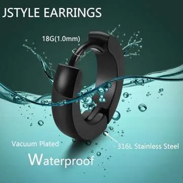 Jstyle 4 Pairs Hypoallergenic Black Stainless Steel Earrings For Sensitive Ears Simple Stud and Hoop...