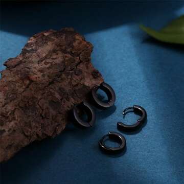 Jstyle 4 Pairs Hypoallergenic Black Stainless Steel Earrings For Sensitive Ears Simple Stud and Hoop Earrings Huggie Earring Set 18G