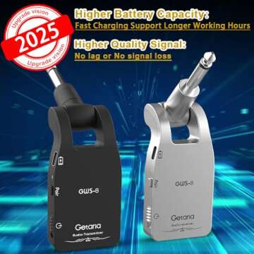 Getaria Upgrade 2.4GHZ Wireless Guitar System Built-in Rechargeable Lithium Battery Wireless Guitar ...