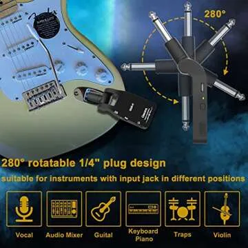 Getaria Upgrade 2.4GHZ Wireless Guitar System Built-in Rechargeable Lithium Battery Wireless Guitar Transmitter Receiver for Electric Guitar Bass
