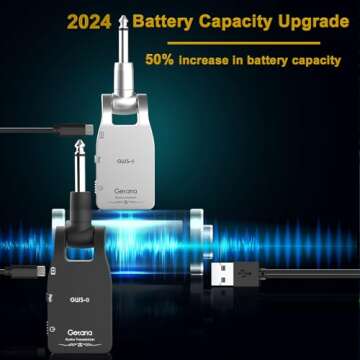 Getaria Upgrade 2.4GHZ Wireless Guitar System Built-in Rechargeable Lithium Battery Wireless Guitar Transmitter Receiver for Electric Guitar Bass