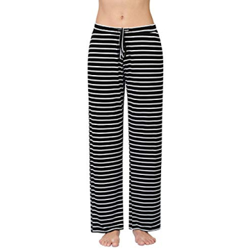 Air Curvey Women's Pajama Pants - Wide Leg Casual Lounge Pants With Pocket (Black Stripe L)