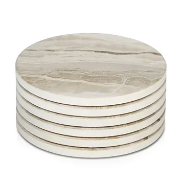 LIFVER Coasters Set of 6, Absorbent Drink Coasters with Holder, Marble Style Ceramic Stone Coaster f...