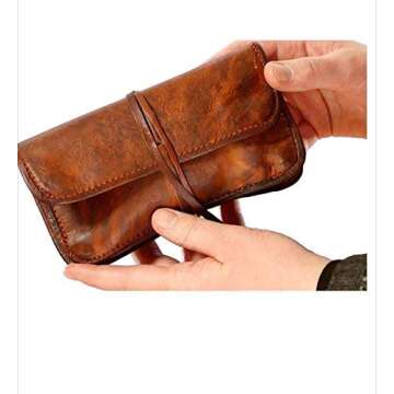 The Vintage Stuff Genuine Leather Tobacco Smoking Pipe Bags Stash Case Medicine Lock Bag Make-Up Wrap Case Stationery Battery Headphone Holder Travel Storage Container Vintage Brown Unisex Pouch