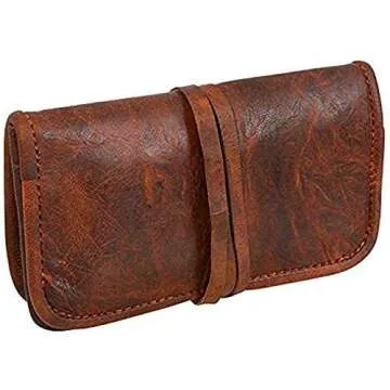The Vintage Stuff Genuine Leather Tobacco Smoking Pipe Bags Stash Case Medicine Lock Bag Make-Up Wrap Case Stationery Battery Headphone Holder Travel Storage Container Vintage Brown Unisex Pouch