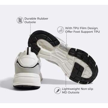 LUCKY STEP Women's Mesh Casual Fashion Sneakers Lace Up Lightweight Running Shoes Non Slip Breathable Chunky Shoes(8.5 M US White Silver)