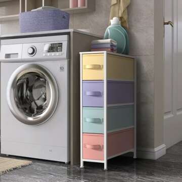 Sorbus Kids Narrow Dresser with 4 Drawers - Vertical Slim Storage Chest of Drawers with Steel Frame,...