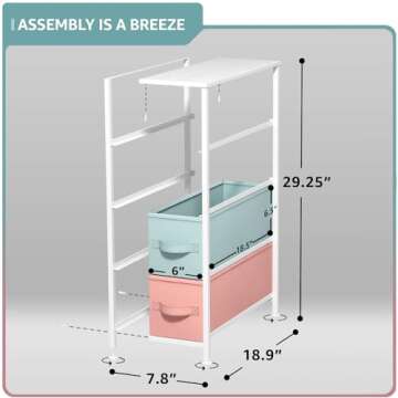 Sorbus Kids Narrow Dresser with 4 Drawers - Vertical Slim Storage Chest of Drawers with Steel Frame, Wood Top & Easy Pull Fabric Bins for Small Spaces, Closets, Bedroom, Bathroom & Laundry