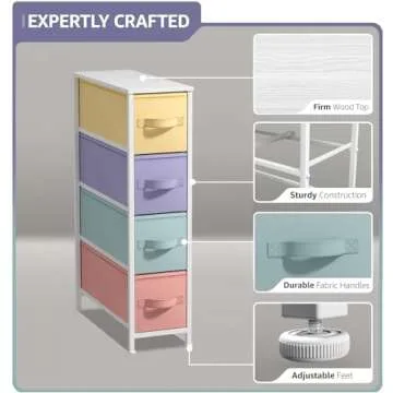 Sorbus Kids Narrow Dresser with 4 Drawers - Vertical Slim Storage Chest of Drawers with Steel Frame, Wood Top & Easy Pull Fabric Bins for Small Spaces, Closets, Bedroom, Bathroom & Laundry