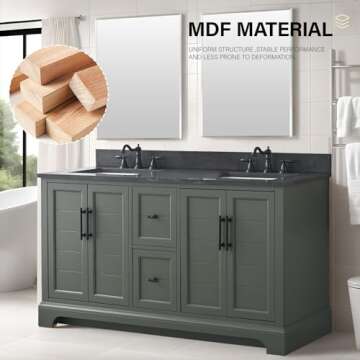 HOMEBEYOND 60 Inch Bathroom Vanity with Sink & Ceramic Top, Double Vanity Cabinet with Basin, Soft-Closing Doors, Backsplash,Vintage Green