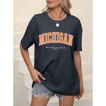 Women’s Casual Letter Graphic Print Short Sleeve Tunic Tops Round Neck Loose Tee Oversized Drop Sh...