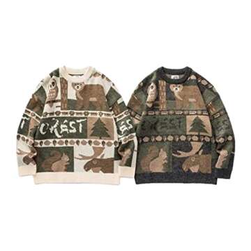 KCLOT Mens Womens Varsity Long Sleeve Knitted Cardigan Sweaters Cute Bear Sweater Animal Graphic Ove...