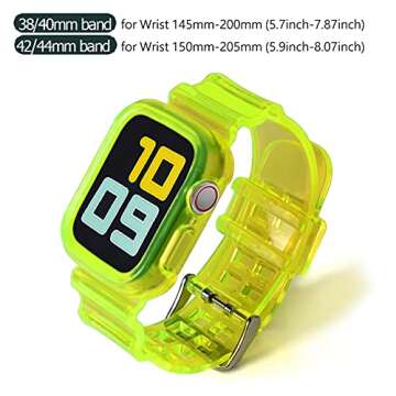 PROATL Compatible with Apple Watch Bands Series SE 8 7 6 5 4 3 2 1, Women& Men Sport Clear Soft Silicone Strap with Bumper Protective Cases for Apple Watch Series 45mm 44mm 42mm (Yellow/ 45mm)