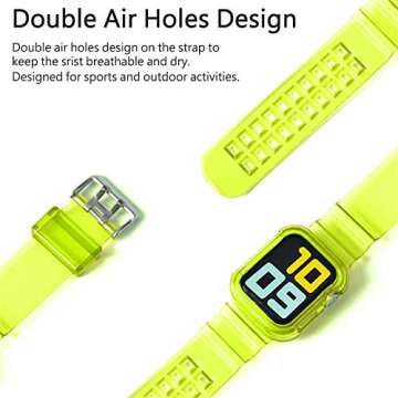 PROATL Compatible with Apple Watch Bands Series SE 8 7 6 5 4 3 2 1, Women& Men Sport Clear Soft Silicone Strap with Bumper Protective Cases for Apple Watch Series 45mm 44mm 42mm (Yellow/ 45mm)