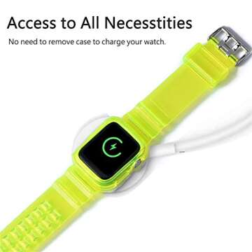 PROATL Compatible with Apple Watch Bands Series SE 8 7 6 5 4 3 2 1, Women& Men Sport Clear Soft Silicone Strap with Bumper Protective Cases for Apple Watch Series 45mm 44mm 42mm (Yellow/ 45mm)