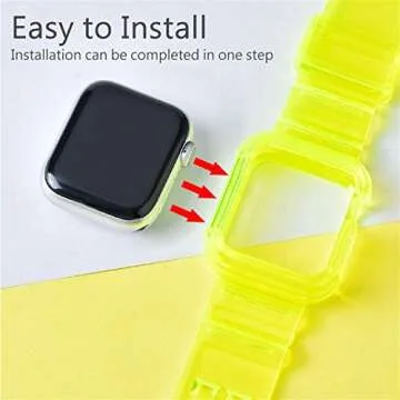 PROATL Compatible with Apple Watch Bands Series SE 8 7 6 5 4 3 2 1, Women& Men Sport Clear Soft Silicone Strap with Bumper Protective Cases for Apple Watch Series 45mm 44mm 42mm (Yellow/ 45mm)