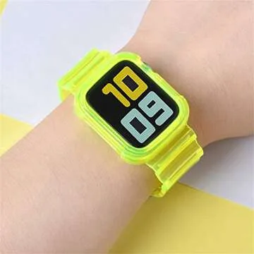 PROATL Compatible with Apple Watch Bands Series SE 8 7 6 5 4 3 2 1, Women& Men Sport Clear Soft Silicone Strap with Bumper Protective Cases for Apple Watch Series 45mm 44mm 42mm (Yellow/ 45mm)