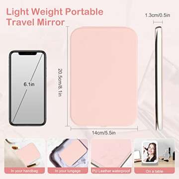 Luminar bowo Vanity Tabletop Mount Mirror with Lights, Travel Makeup Mirror 360° Rotation Touch Screen 3 Colors Light Modes 72 LEDs USB Rechargeable, 1200mA 5.5x8-Inch Desk Compact Mirror Pink