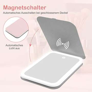 Luminar bowo Vanity Tabletop Mount Mirror with Lights, Travel Makeup Mirror 360° Rotation Touch Screen 3 Colors Light Modes 72 LEDs USB Rechargeable, 1200mA 5.5x8-Inch Desk Compact Mirror Pink