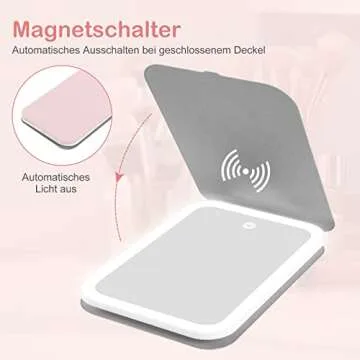 Luminar bowo Vanity Tabletop Mount Mirror with Lights, Travel Makeup Mirror 360° Rotation Touch Screen 3 Colors Light Modes 72 LEDs USB Rechargeable, 1200mA 5.5x8-Inch Desk Compact Mirror Pink