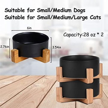 Petygooing Black Ceramic Dog Bowl Set with Stand