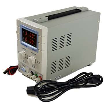 Tekpower TP3005T Variable Linear DC Power Supply, 0-30V @ 0-5A with Alligator Test Leads