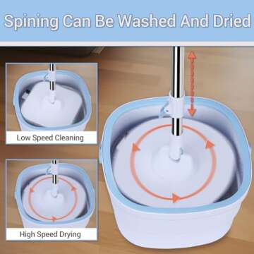Spin Mop and Bucket with Wringer Set for Home Cleaning Spinning Mops with Separate Dirty and Clean W...