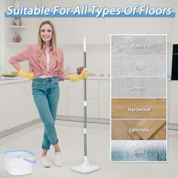 Spin Mop and Bucket with Wringer Set for Home Cleaning Spinning Mops with Separate Dirty and Clean Water Wet and Dry Mop for Floors (Square Spin Mop, 3 Washable Microfiber Mop Pads)