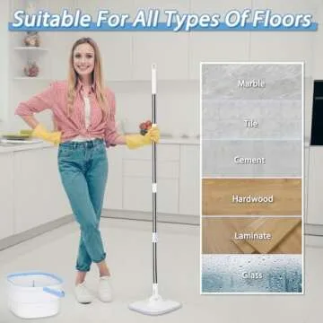 Spin Mop and Bucket with Wringer Set for Home Cleaning Spinning Mops with Separate Dirty and Clean Water Wet and Dry Mop for Floors (Square Spin Mop, 3 Washable Microfiber Mop Pads)