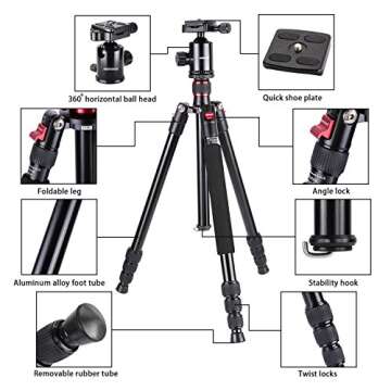 Neewer Aluminum Alloy 64 inches/162 Centimeters Camera Travel Tripod Monopod with 360 Degree Ball Head,1/4 inch Quick Shoe Plate and Bag for DSLR Camera Video Camcorder up to 26.5 pounds/12 kilograms