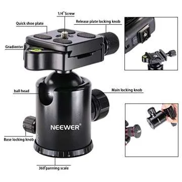 Neewer Aluminum Alloy 64 inches/162 Centimeters Camera Travel Tripod Monopod with 360 Degree Ball Head,1/4 inch Quick Shoe Plate and Bag for DSLR Camera Video Camcorder up to 26.5 pounds/12 kilograms