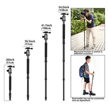 Neewer Aluminum Alloy 64 inches/162 Centimeters Camera Travel Tripod Monopod with 360 Degree Ball Head,1/4 inch Quick Shoe Plate and Bag for DSLR Camera Video Camcorder up to 26.5 pounds/12 kilograms