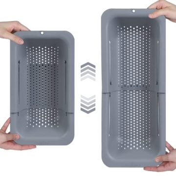 BLUE GINKGO Over the Sink Colander Strainer Basket - Wash Vegetables and Fruits, Drain Cooked Pasta ...