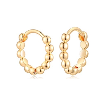 MYEARS Women Beaded Earrings Gold Huggie Hoop 14K Gold Plated Small Simple Hypoallergenic Everyday J...