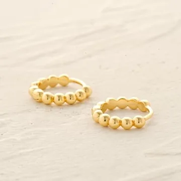 MYEARS Women Beaded Earrings Gold Huggie Hoop 14K Gold Plated Small Simple Hypoallergenic Everyday Jewelry