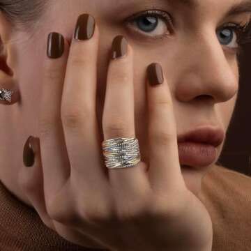 Mytys 2 Tone Intertwined Crossover Statement Ring Fashion Chunky Band Rings for Women Black Gold Sil...