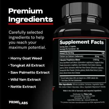 Prime Labs Men's Testosterone Booster - Stamina, Endurance, & Strength - 60 Caplets