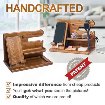 TESLYAR Wood Phone Docking Station for Men - Desk or Nightstand Organizer - Birthday Gifts for Husba...
