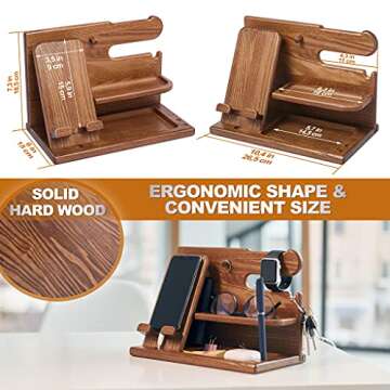 TESLYAR Wood Phone Docking Station for Men - Desk or Nightstand Organizer - Birthday Gifts for Husband or Dad - Anniversary Idea from Wife - Key Holder, Stand Wallet, Watch & Essentials (Earth Beige)