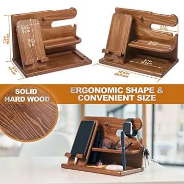 TESLYAR Wood Phone Docking Station for Men - Desk or Nightstand Organizer - Birthday Gifts for Husband or Dad - Anniversary Idea from Wife - Key Holder, Stand Wallet, Watch & Essentials (Earth Beige)