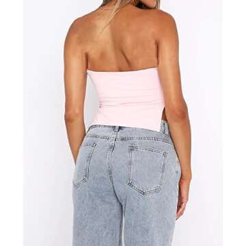 KIGRAD Women’s Y2K Pleated Bustier Strapless Sweetheart Bandeau Tube Crop Tank Summer Sleeveless S...