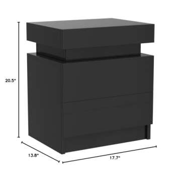 HALLOLURE LED Nightstand Modern Black Nightstand with Led Light 20.5" Tall Bedside Table LED Night Stand with High Gloss Drawers for Bedroom Low Profile Platform Bed