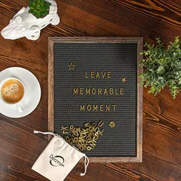 Felt Letter Board with Rustic Vintage Frame and Stand 12x16 inch, Dark Grey Changeable Letter and Message Board Includes 792 Letters, Numbers and Symbols, Hook to Hang, 2 Canvas Bags
