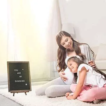 Felt Letter Board with Rustic Vintage Frame and Stand 12x16 inch, Dark Grey Changeable Letter and Message Board Includes 792 Letters, Numbers and Symbols, Hook to Hang, 2 Canvas Bags