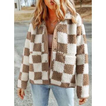 SHEWIN Fall Jackets For Women 2024 Casual Plaid Sherpa Jacket Loose Lightweight Fleece Womens Coats ...