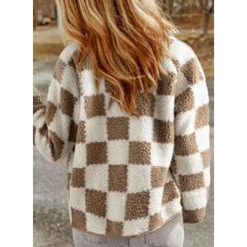 SHEWIN Fall Jackets For Women 2024 Casual Plaid Sherpa Jacket Loose Lightweight Fleece Womens Coats Winter Clothes Pale Khaki Medium