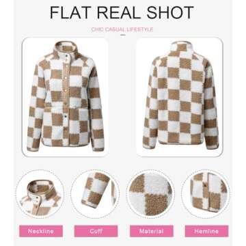 SHEWIN Fall Jackets For Women 2024 Casual Plaid Sherpa Jacket Loose Lightweight Fleece Womens Coats Winter Clothes Pale Khaki Medium