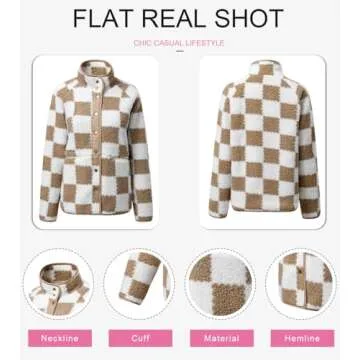 SHEWIN Fall Jackets For Women 2024 Casual Plaid Sherpa Jacket Loose Lightweight Fleece Womens Coats Winter Clothes Pale Khaki Medium